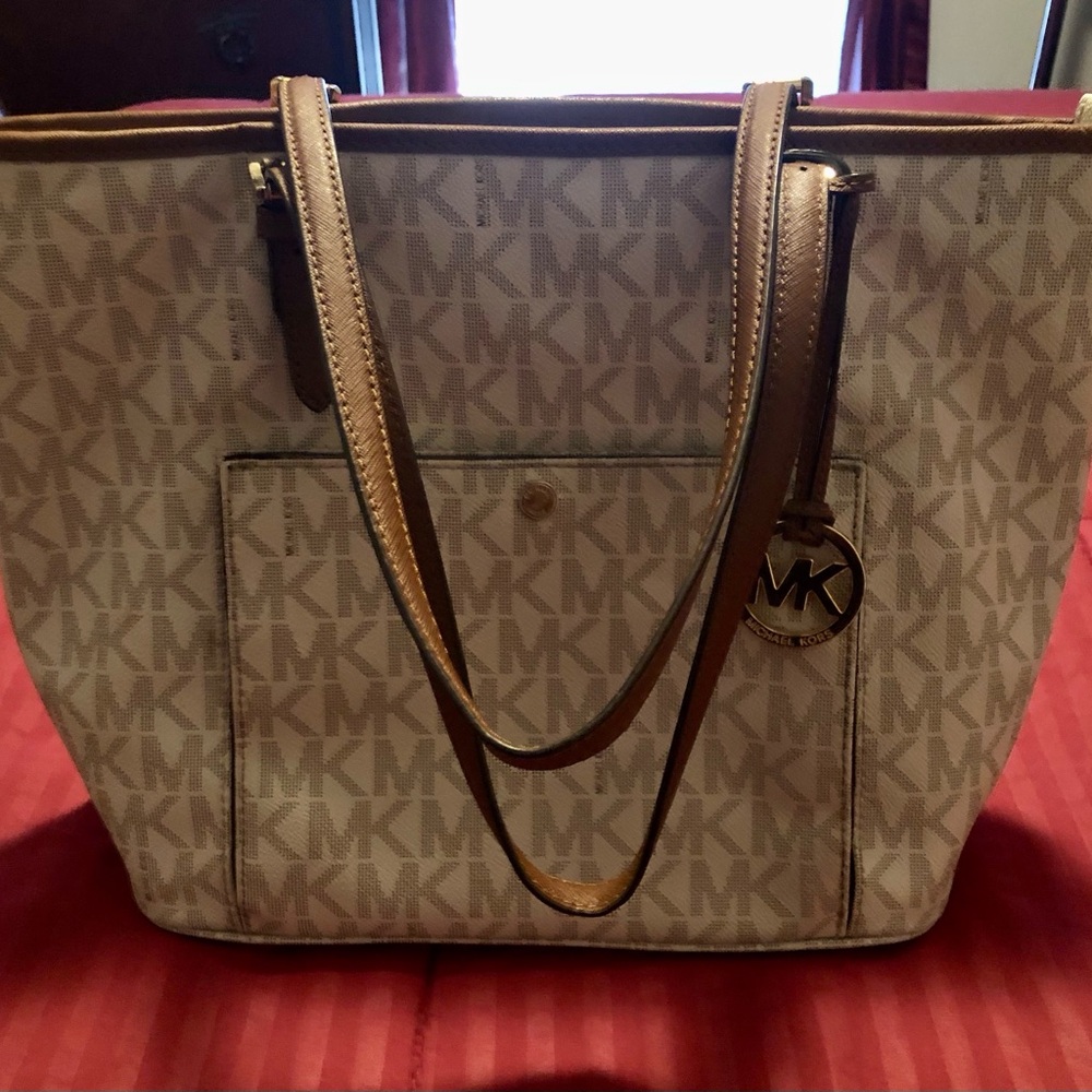 Michael Kors Beige and Brown Signature Tote